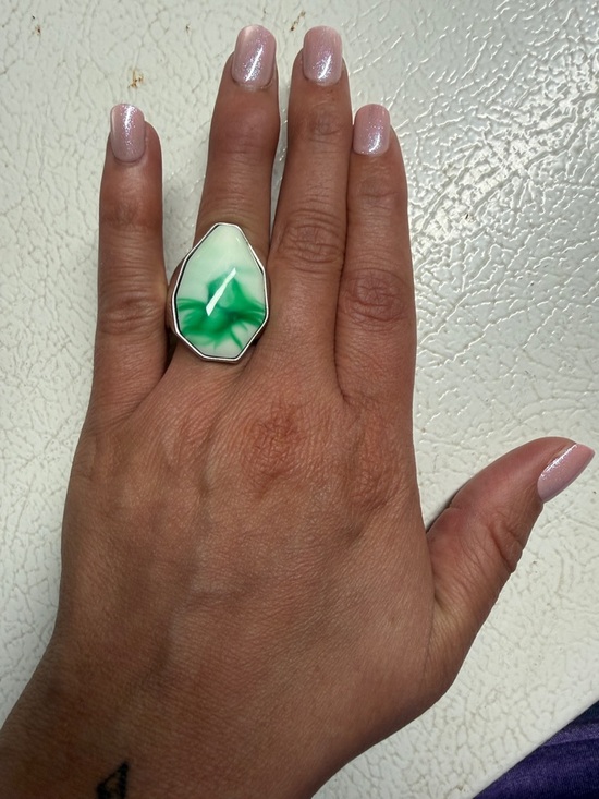 Jewelry - Green Marbled Stone Sterling Ring - Women Jewelry